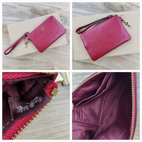 🩵NIB Coach Red Genuine Leather Wristlet w/Detachable \'Coach\' & Star Charms